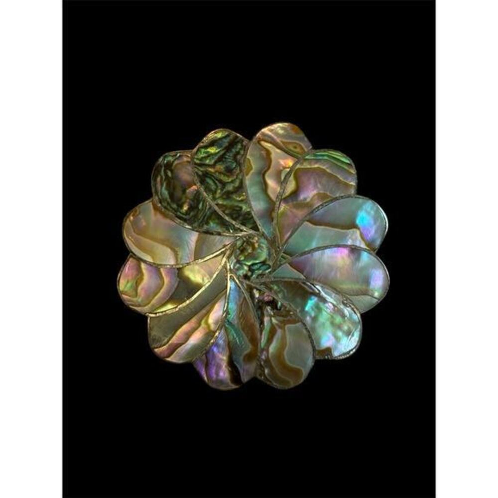 Vtg Sterling Silver Taxco Mexico 1.5” Abalone Pinwheel Inlay Brooch 925